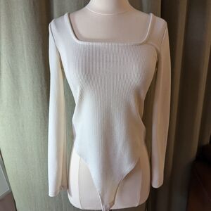 Cream Long Sleeve Ribbed Bodysuit